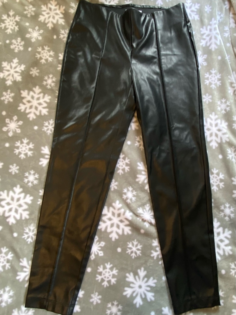 new directions Black Faux Leather Straight-Leg Pants with Center Seams
